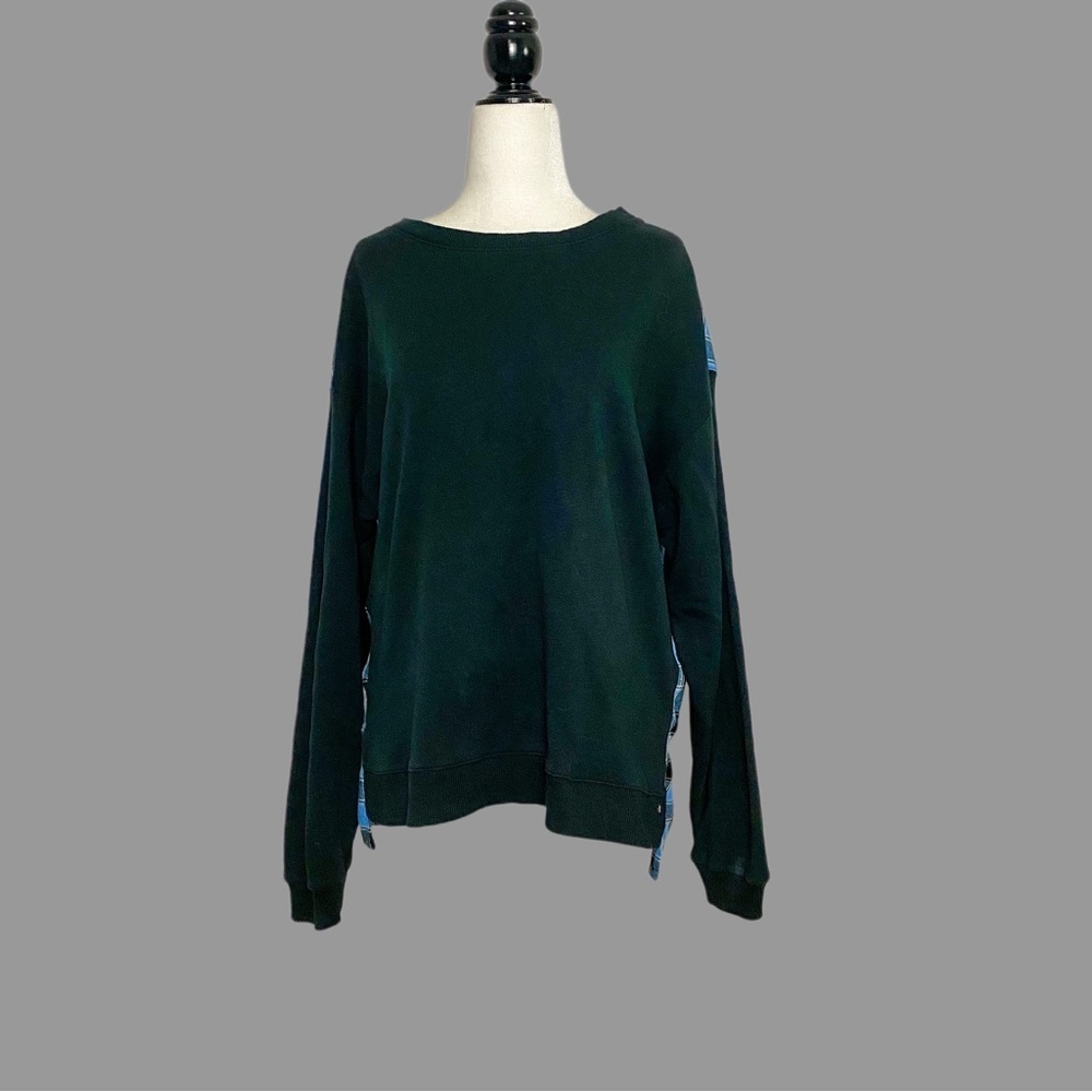 💛 L 💛 NWT Anthro Sweat-shirt Size L Blue Plaid Flannel Contrast Cute